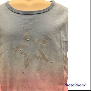 American Girl sparkle silver glitter star tee ombre Medium M 10 12